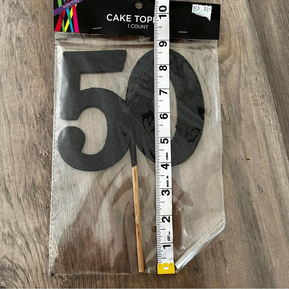 Black 50 Glitter Cake Topper